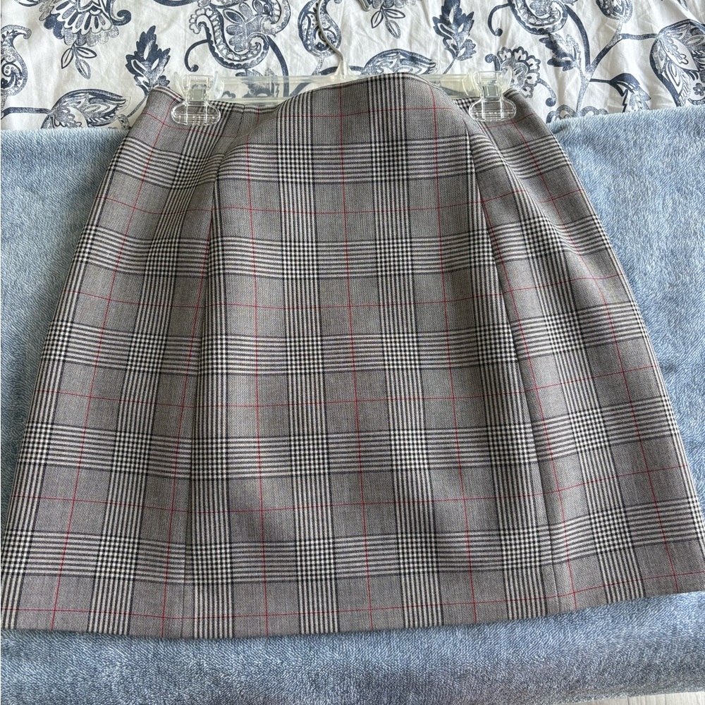 Babaton Gray and Red Plaid Mini Skirt